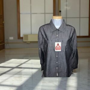 NWT Women’s Roots Gray Clearwater Long Sleeve Button Up Shirt Size Medium